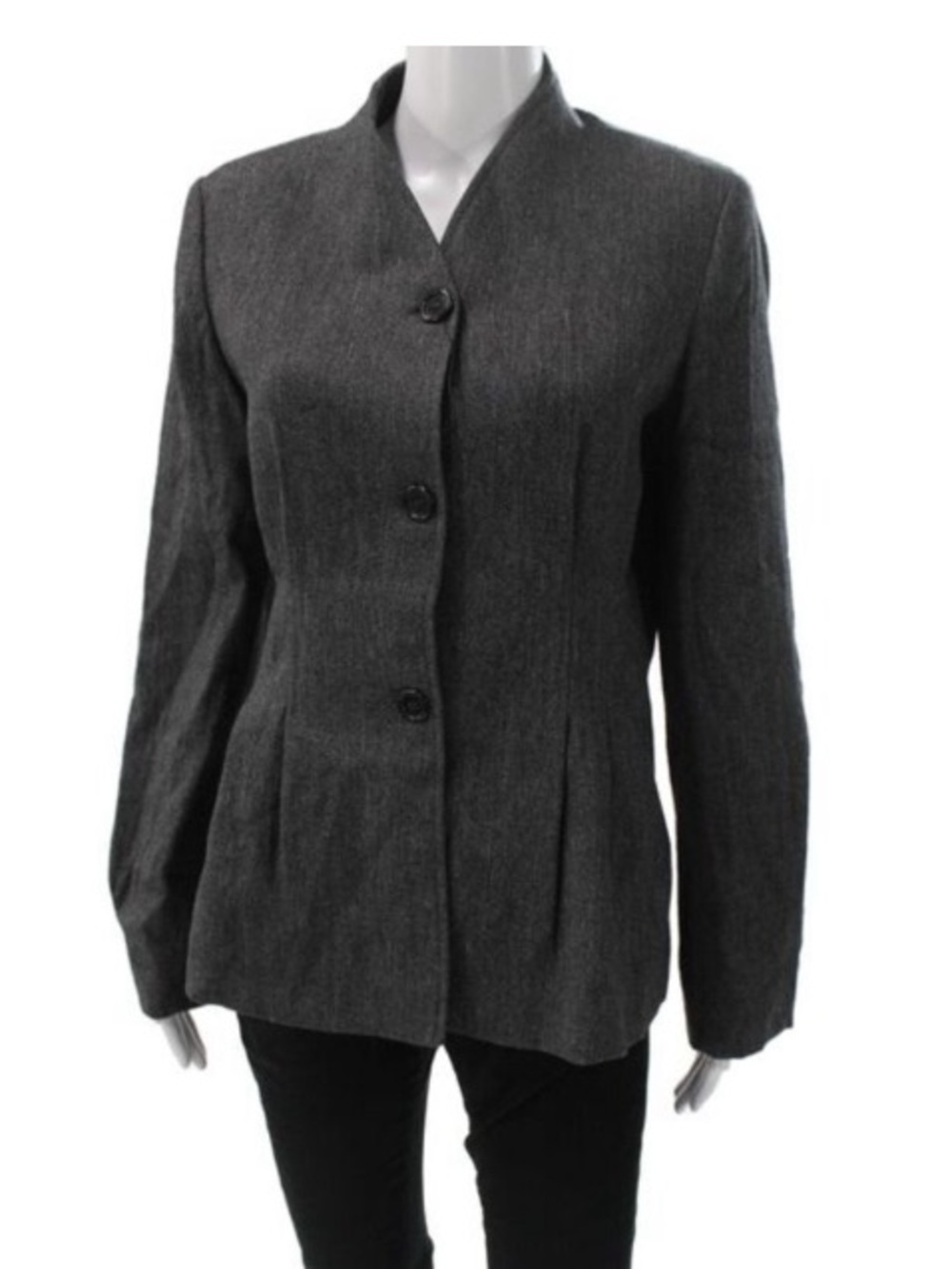 Zara Women Wool Hourglass Blazer Dark Gray High Neck Button Long Sleeve